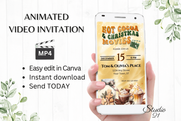 Cozy Movie Night Invitations: Animated Hot Chocolate Template
