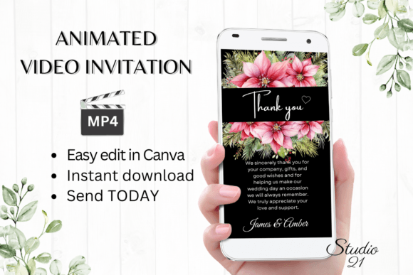 Elegant Holiday Invites: Christmas Wedding Thank You W9197TU