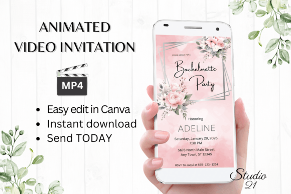 Pink Rose Bachelorette Party Evite W6273: Effortless Digital Invitations