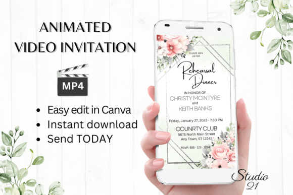 Pink Roses Rehearsal Dinner Invite: Elegant Digital Design