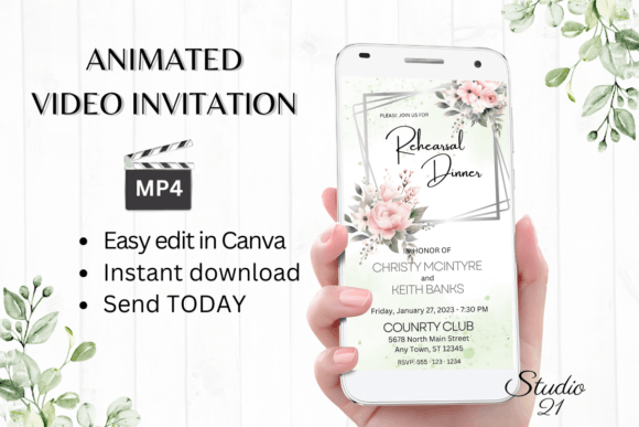 Pink Roses Rehearsal Dinner Invite W7272: A Modern Digital Template