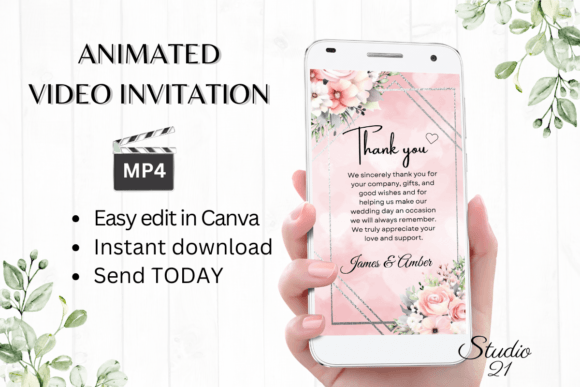 Pink Roses Wedding Thank You W9275TU: Elegant Digital Invitations