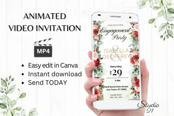Red Roses Engagement Party Invite W1444: A Modern Romance Template